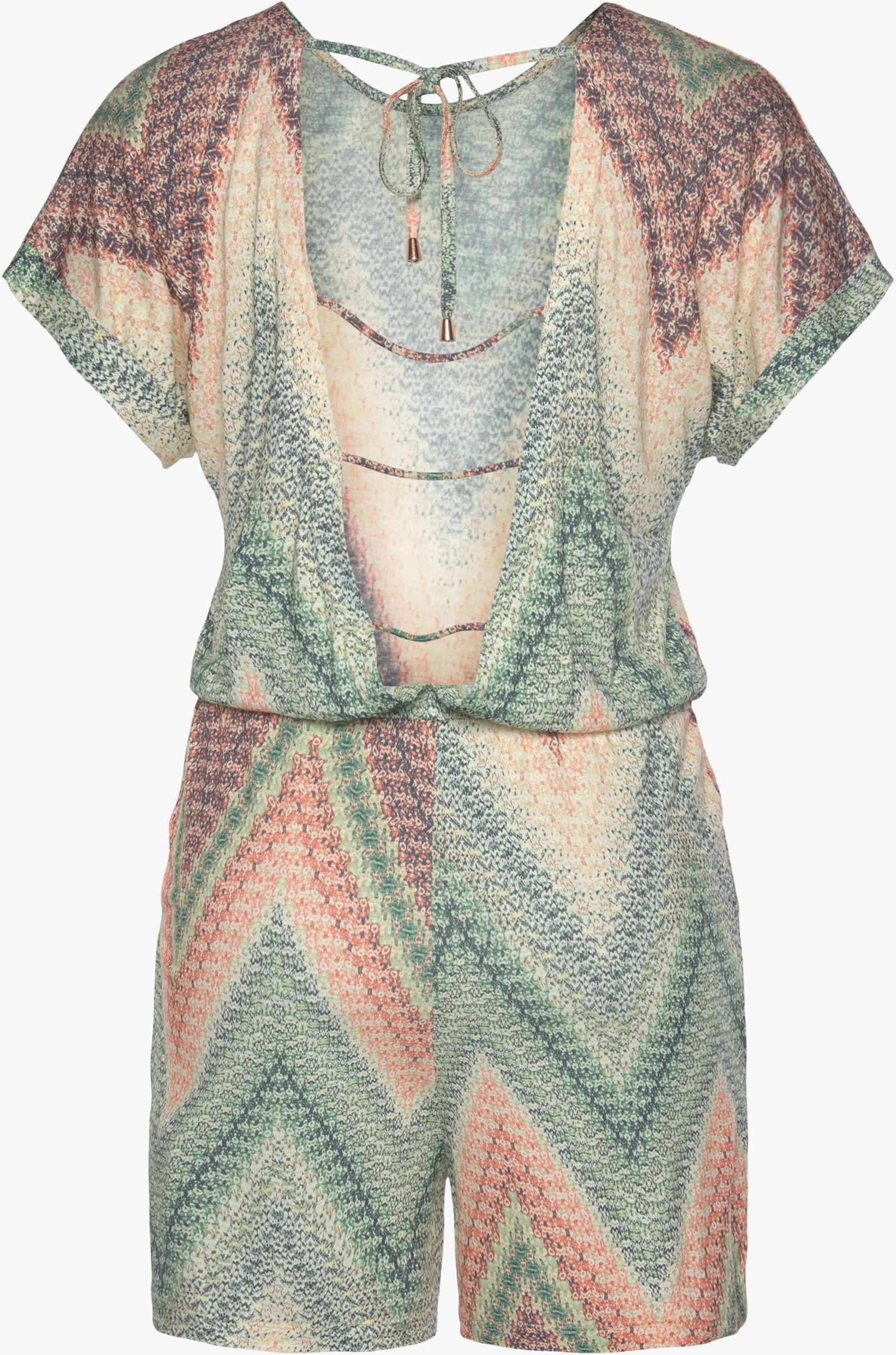 LASCANA Kurzoverall - grün-rostorange-aubergine-bedruckt