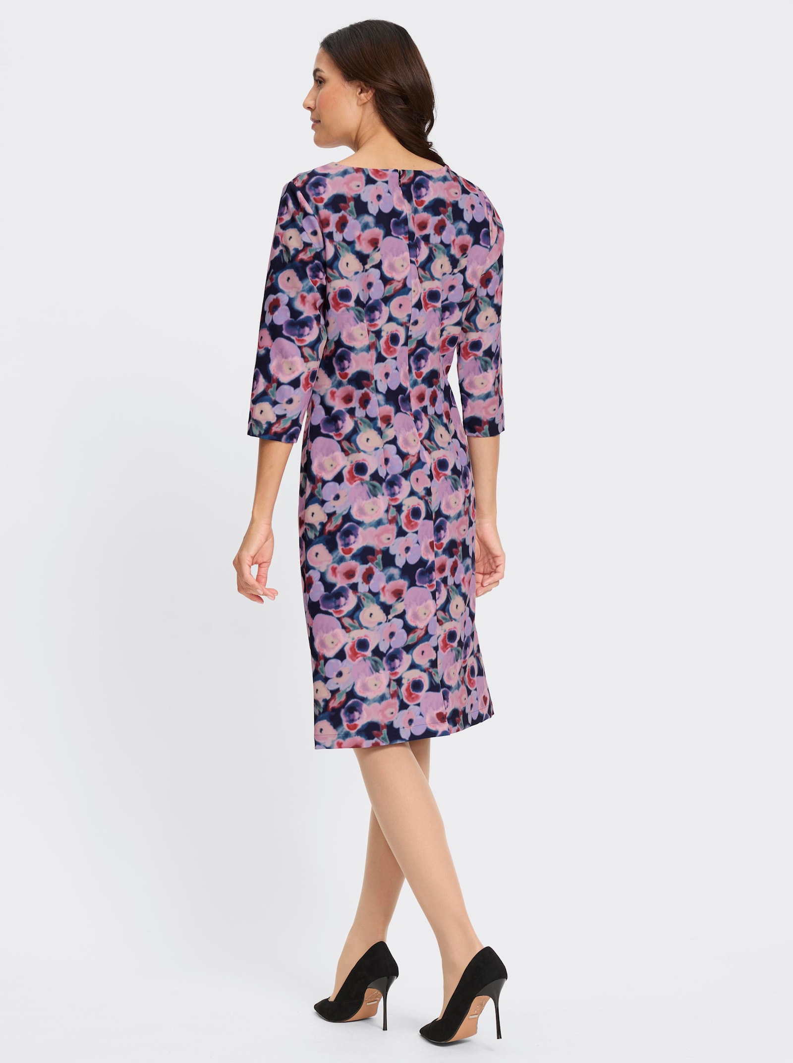 Etuikleid mit Falten an der Taille - marine-puder-bedruckt