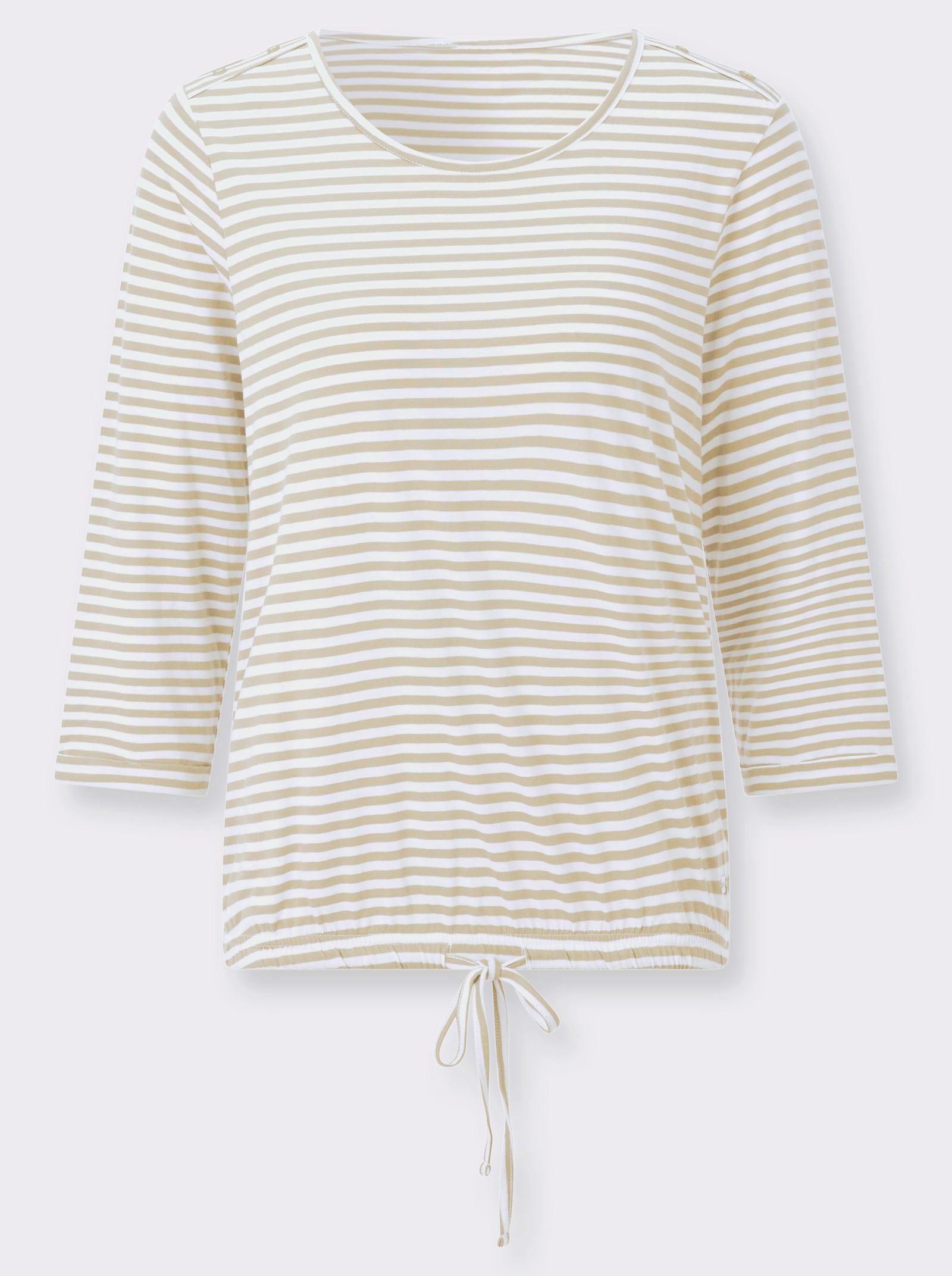 3/4-Arm-Shirt mit Kordel im Saum - sand-weiß-geringelt