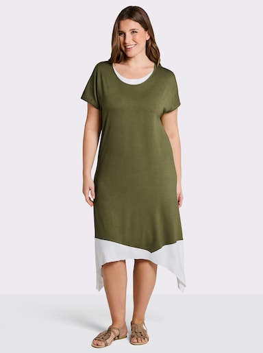 sheego A-Linien-Kleid in 2-in-1-Optik - oliv-weiß