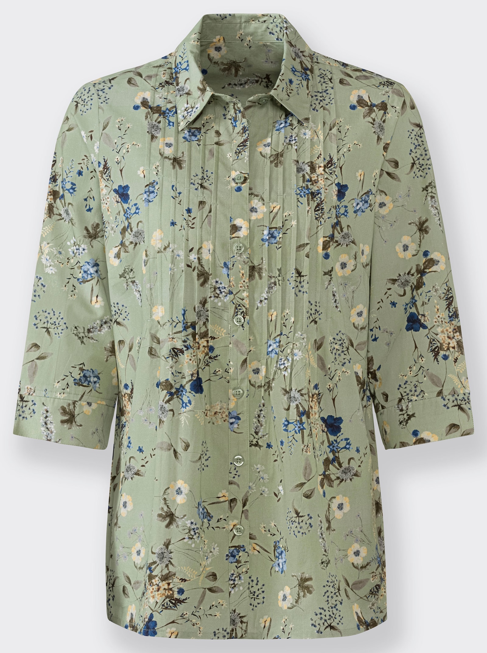 Hemdbluse mit Biesen - pistazie-zitrone-bedruckt