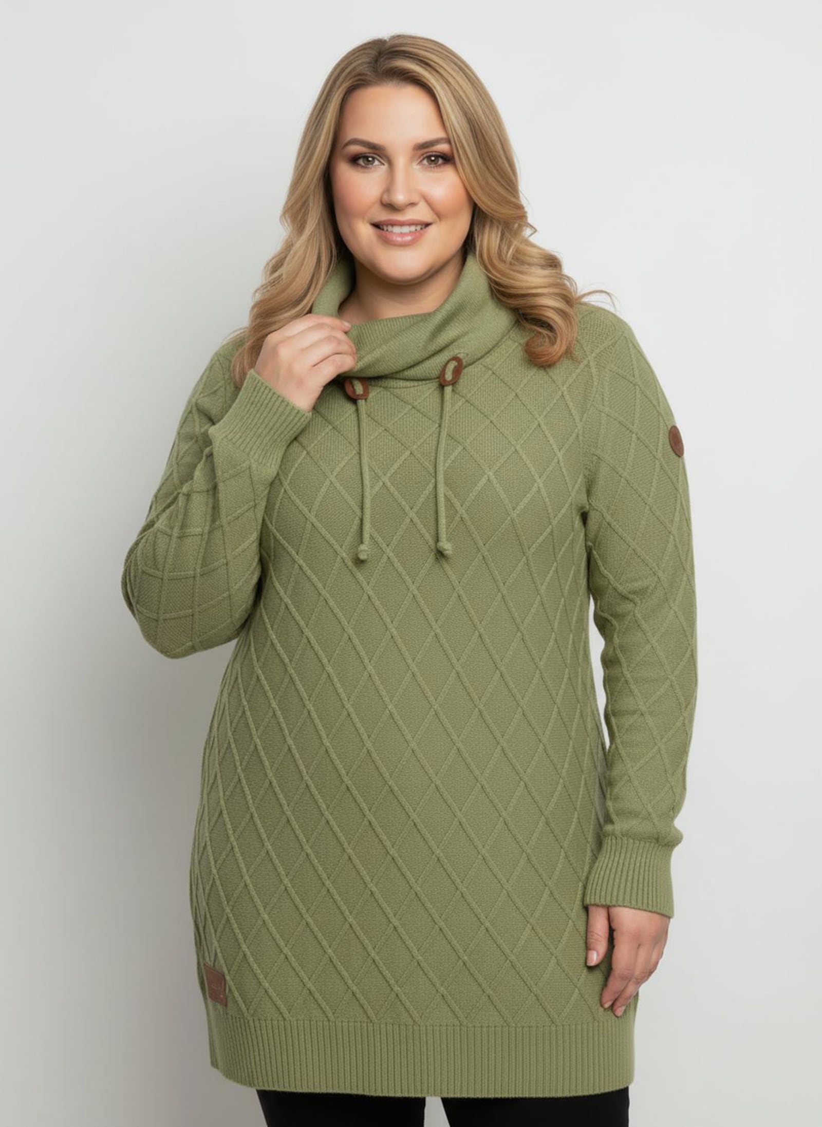 Rollkragenpullover mit Rauten-Strickmuster - schilf