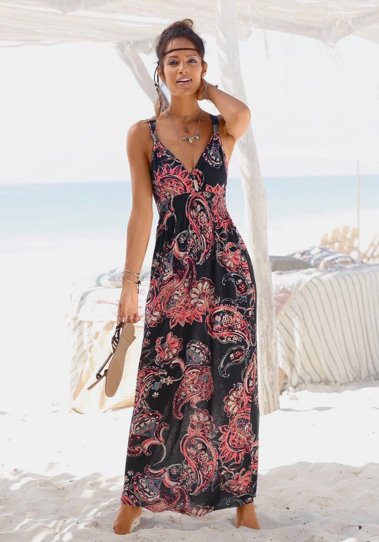 LASCANA Maxikleid - schwarz-bedruckt