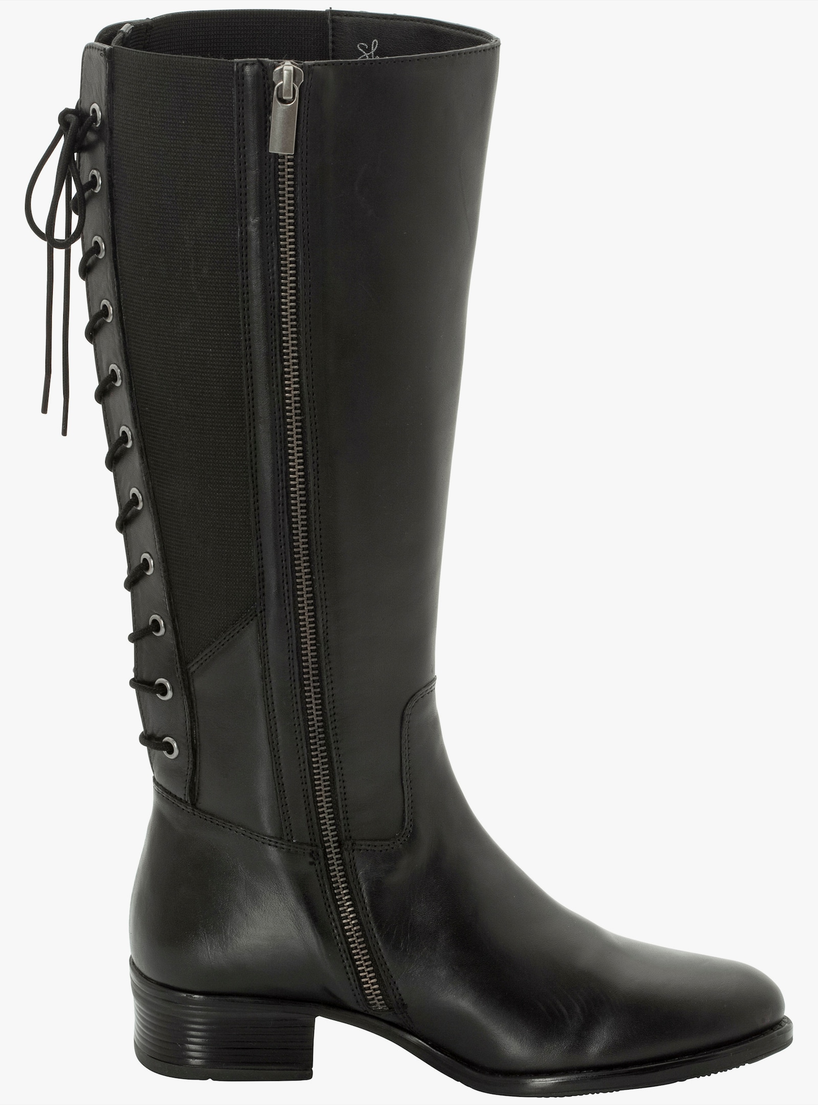 sheego Weitschaftstiefel aus Leder mit  Schnürung - schwarz