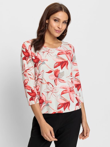 Print-Shirt mit Blüten-Druck - ecru-rot-bedruckt