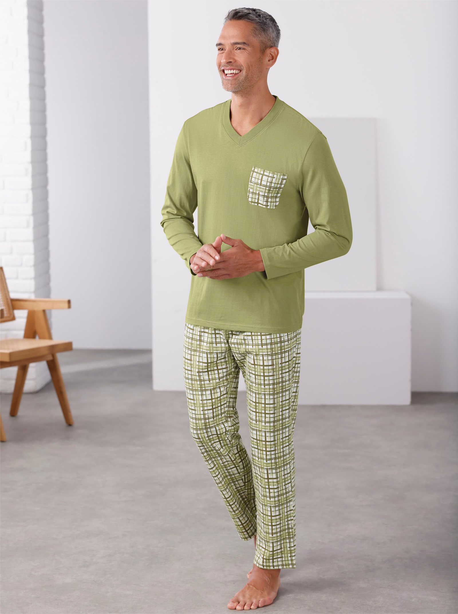 Pyjama met ruitprint - rietgroen geprint