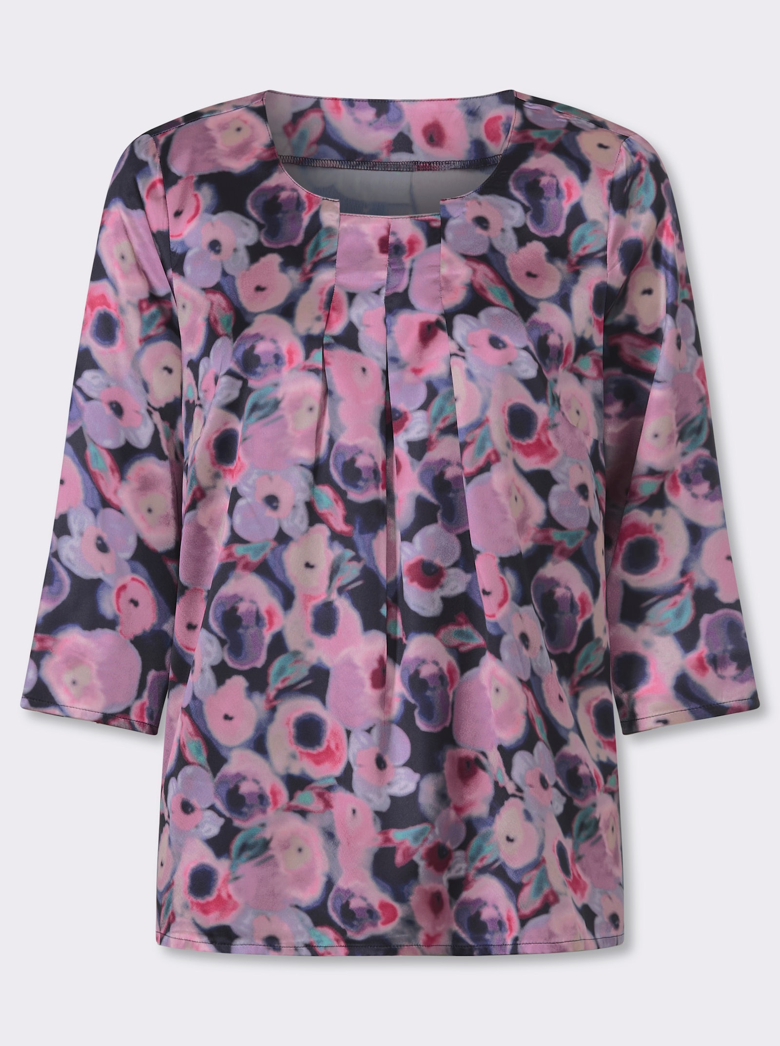 Satinbluse mit Falten am Ausschnitt - marine-puder-bedruckt