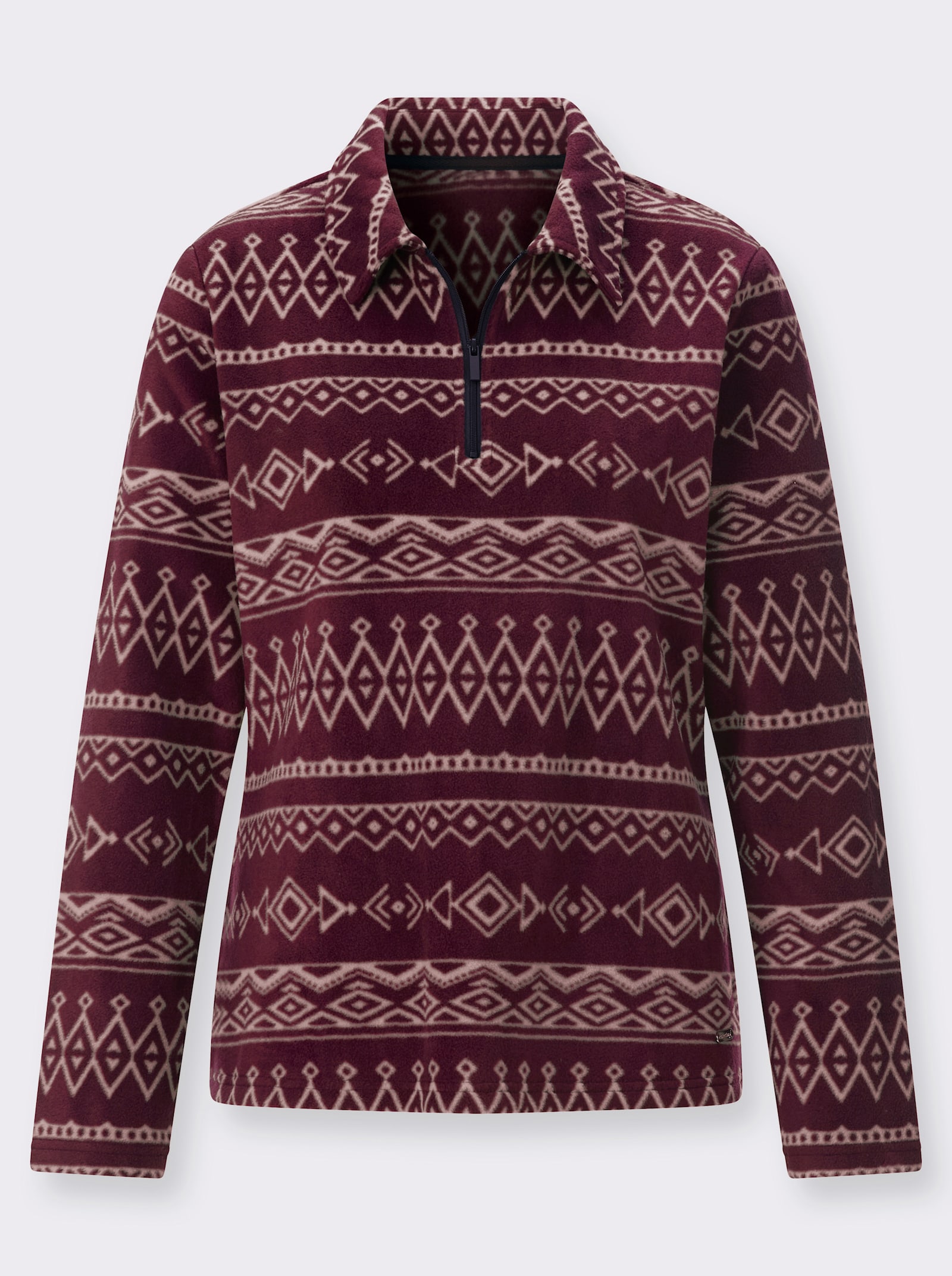 Fleeceshirt mit Reißverschluss - bordeaux-beige-bedruckt