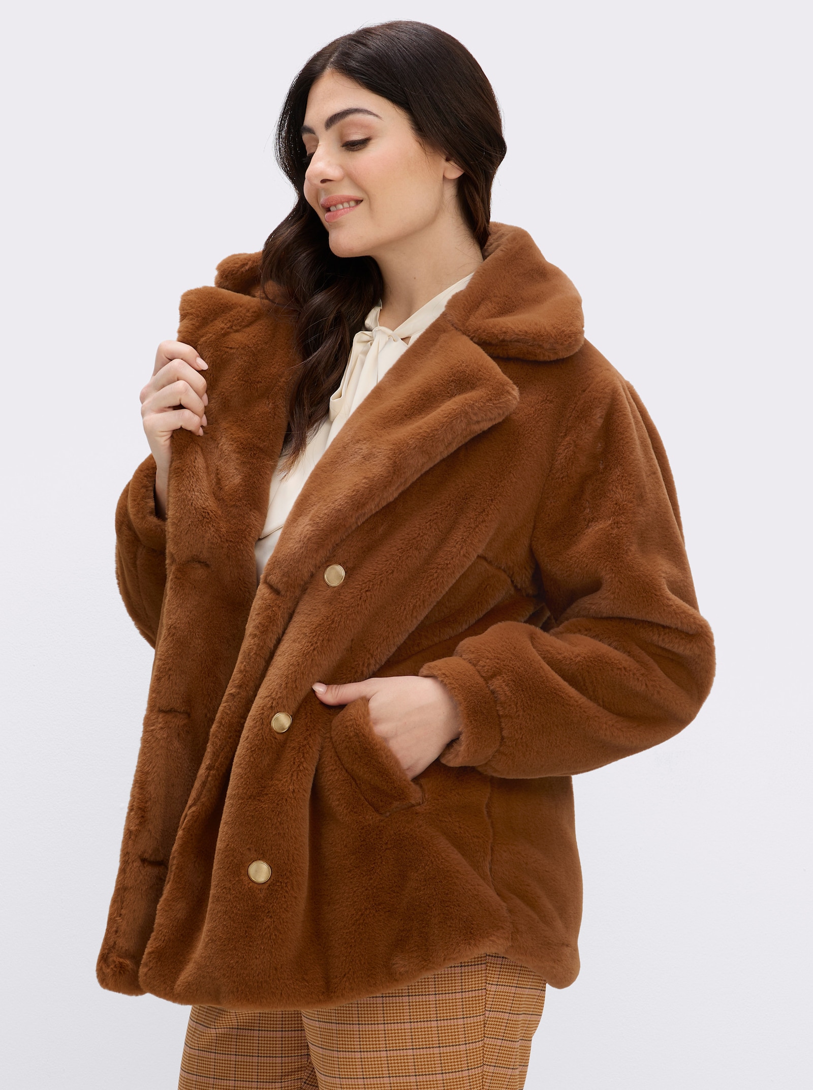 sheego Kurzjacke mit Reverskragen - cognac
