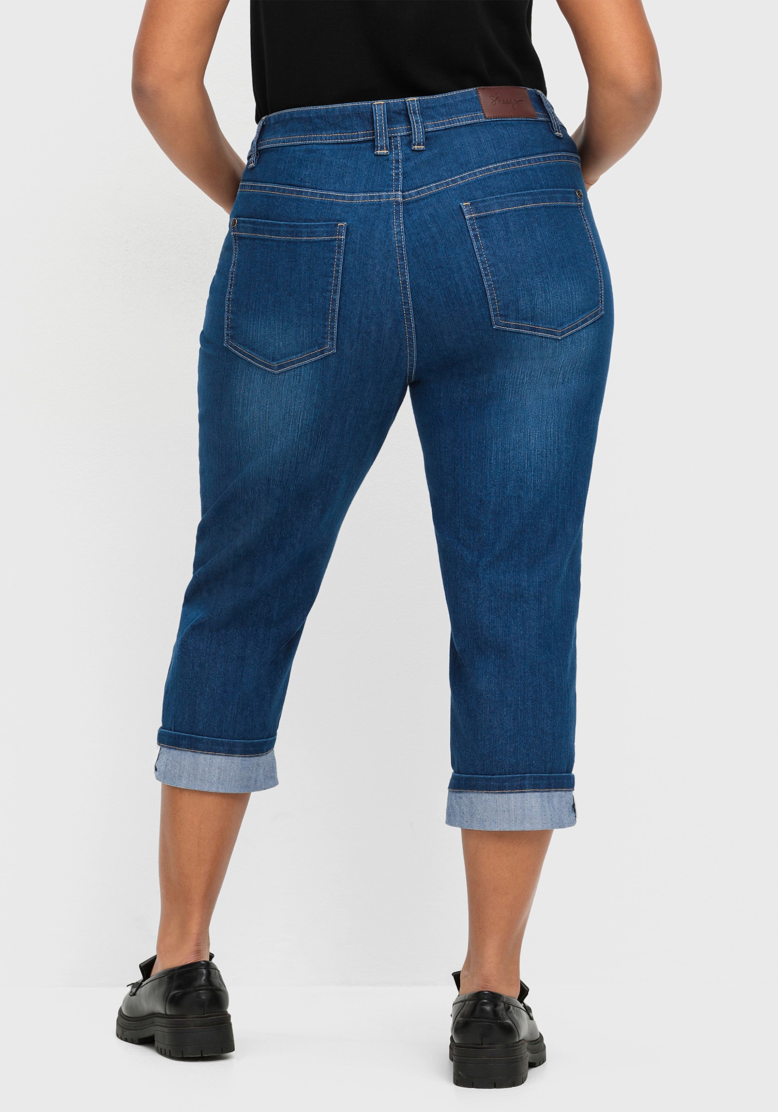 sheego 7/8-jeans in smal model, met contrastband - blue denim