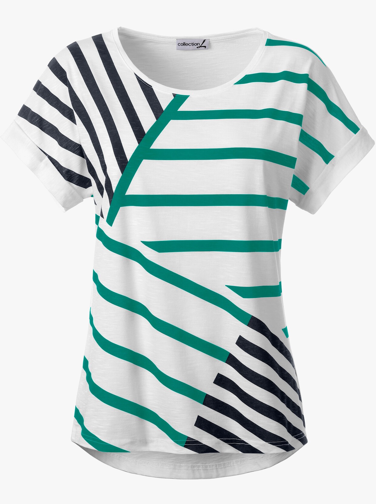 Shirt met korte mouwen - wit/smaragd gestreept