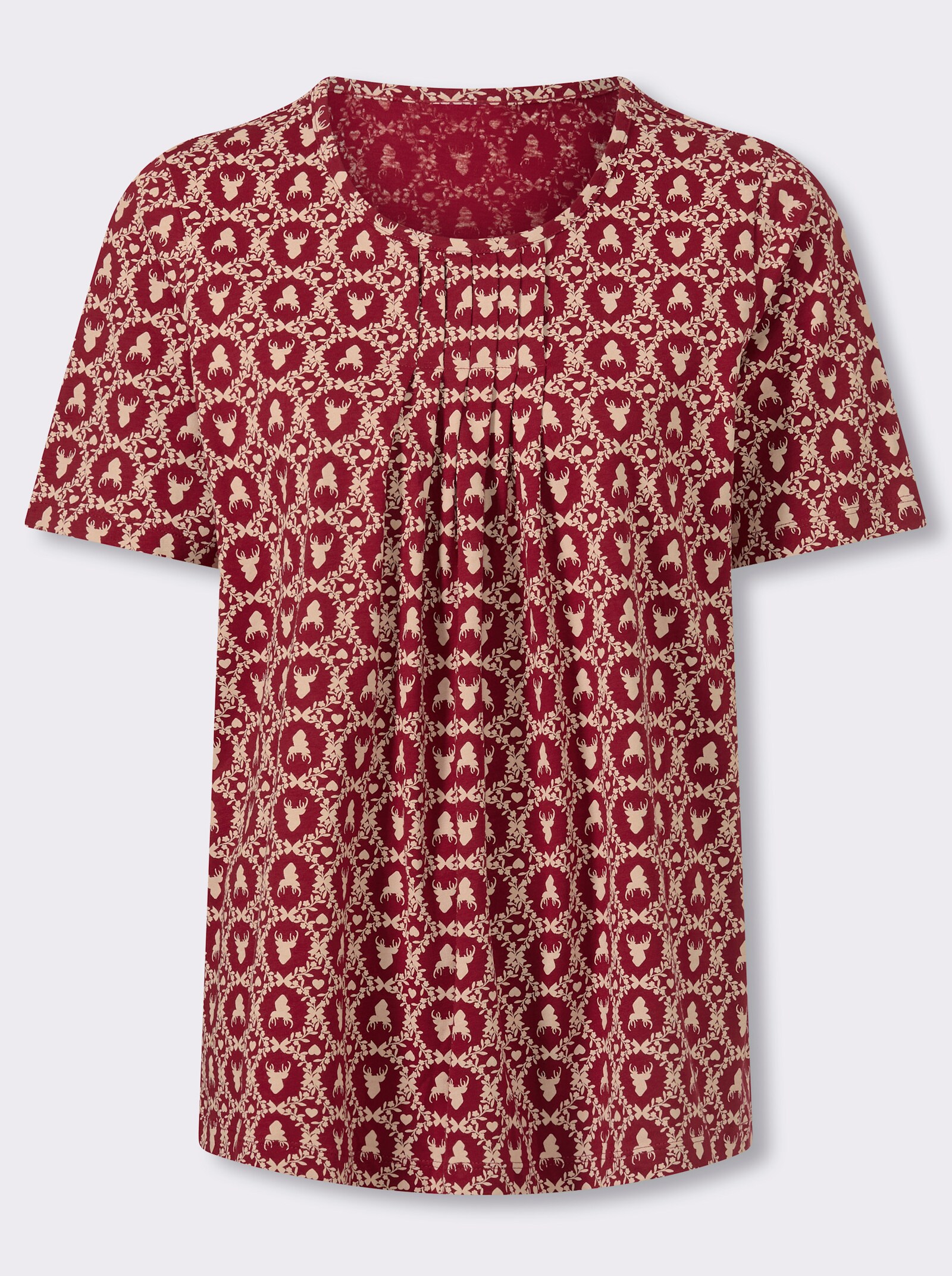 Kurzarmshirt mit Trachten-Print - kirsche-puder-bedruckt