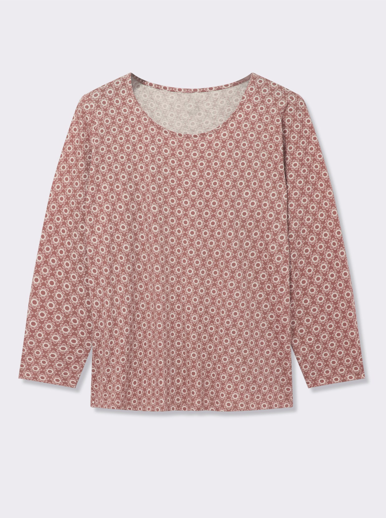 Langarmshirt im Minimal-Dessin - rosenholz-ecru-bedruckt