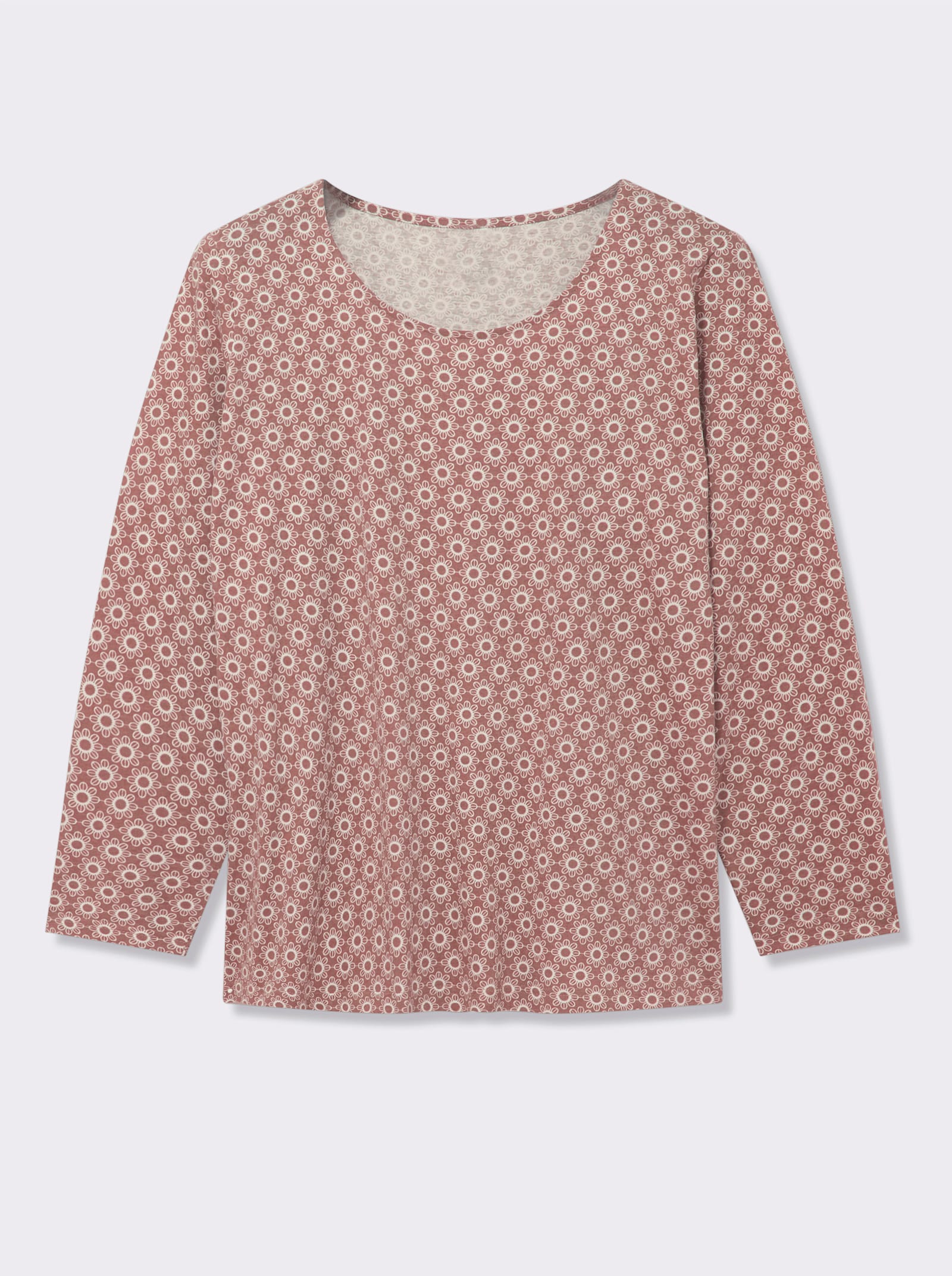 Langarmshirt im Minimal-Dessin - rosenholz-ecru-bedruckt