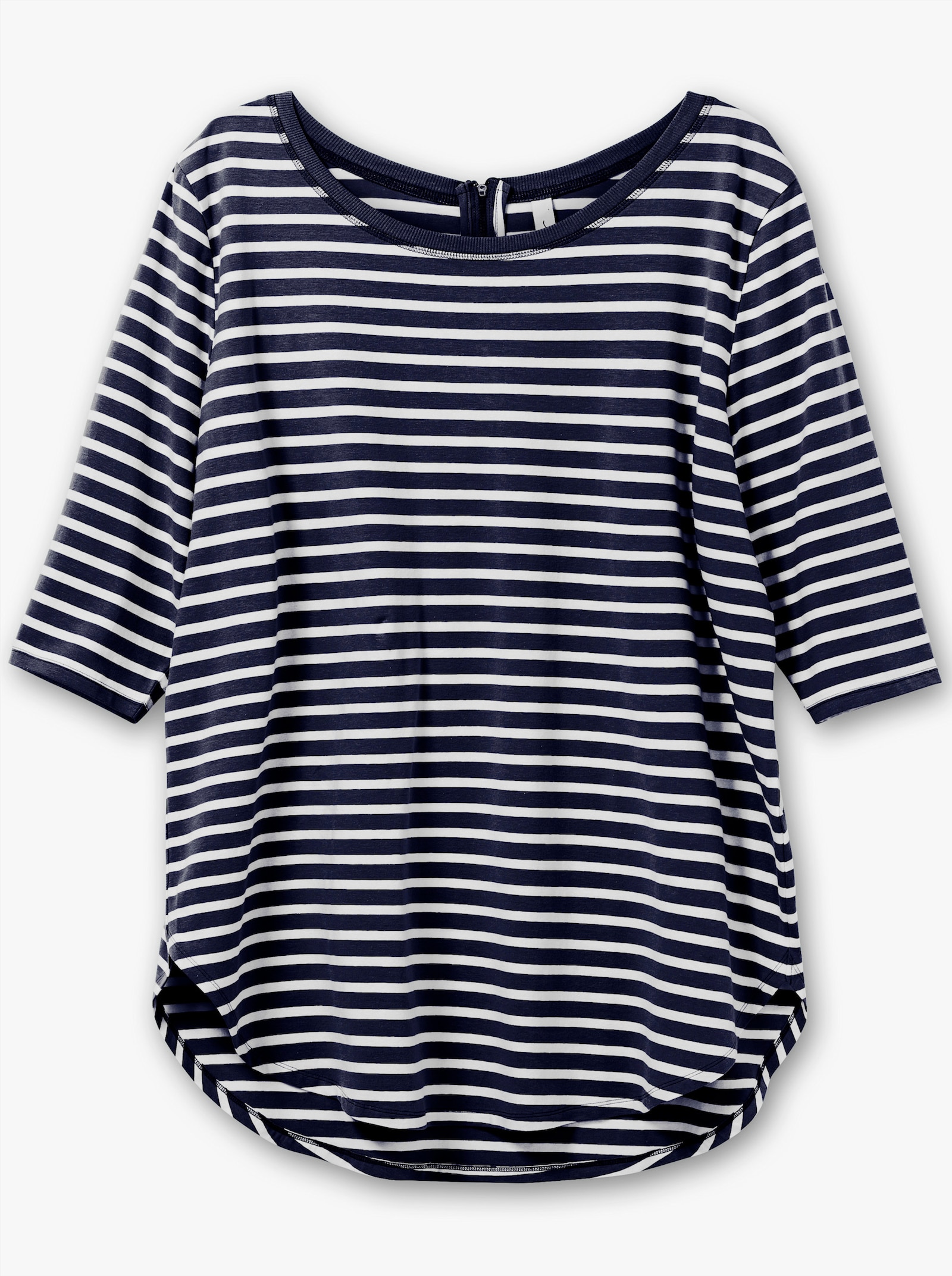 sheego Lang shirt met strepen - marine/wit
