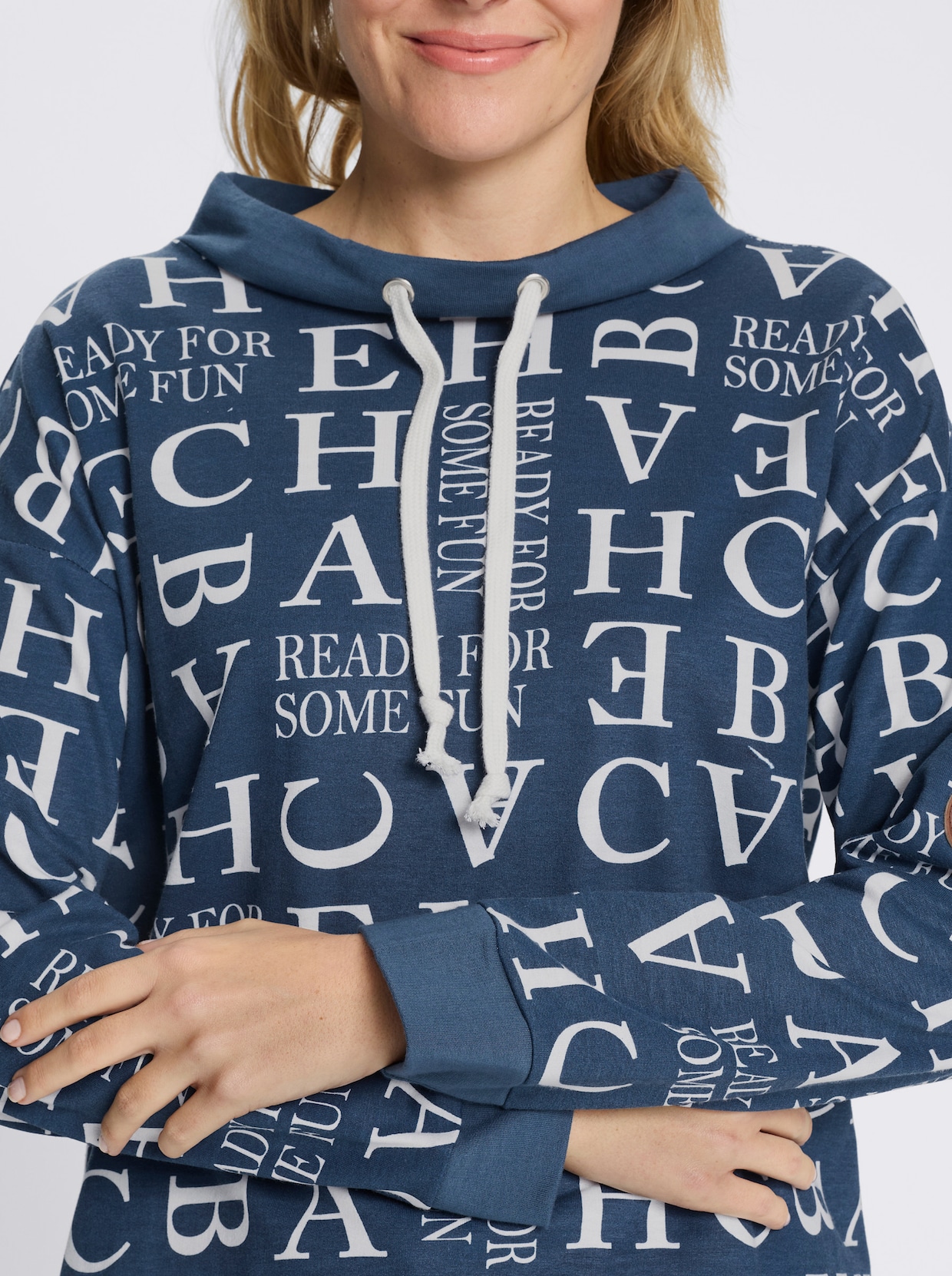 Sweatshirt mit Buchstaben-Druck - dunkelblau-ecru-bedruckt