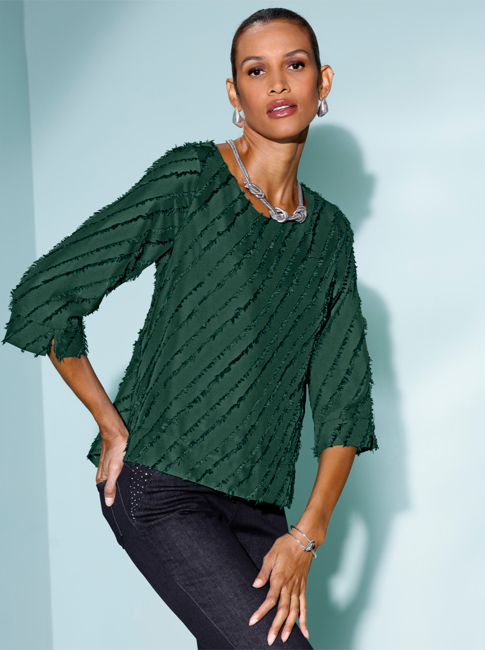 Schlupf-Bluse in Crêpe-Qualität - moos