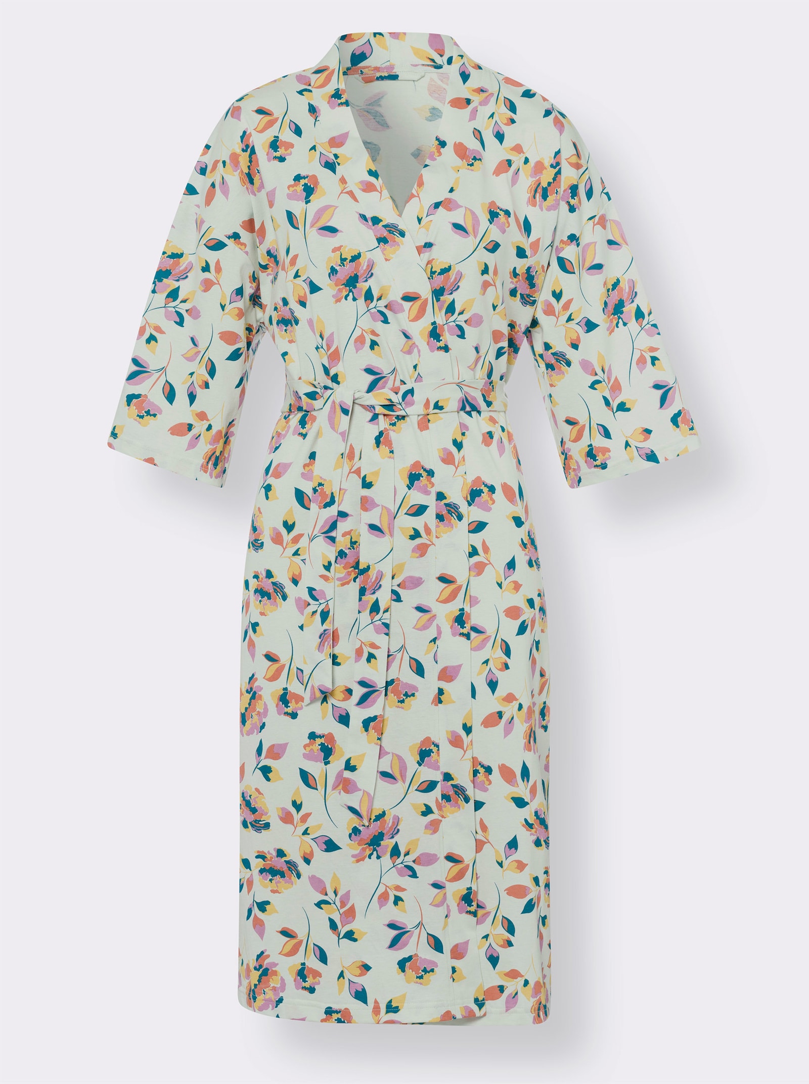 Morgenmantel im Blüten-Dessin - zartmint-bedruckt