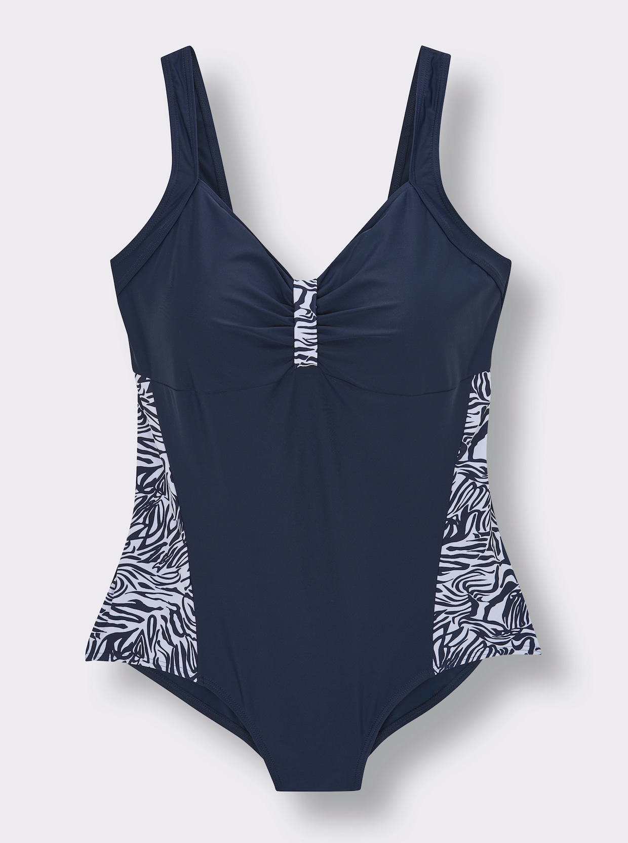 Badeanzug mit Einsätzen im Zebra-Dessin - marine-weiß-bedruckt