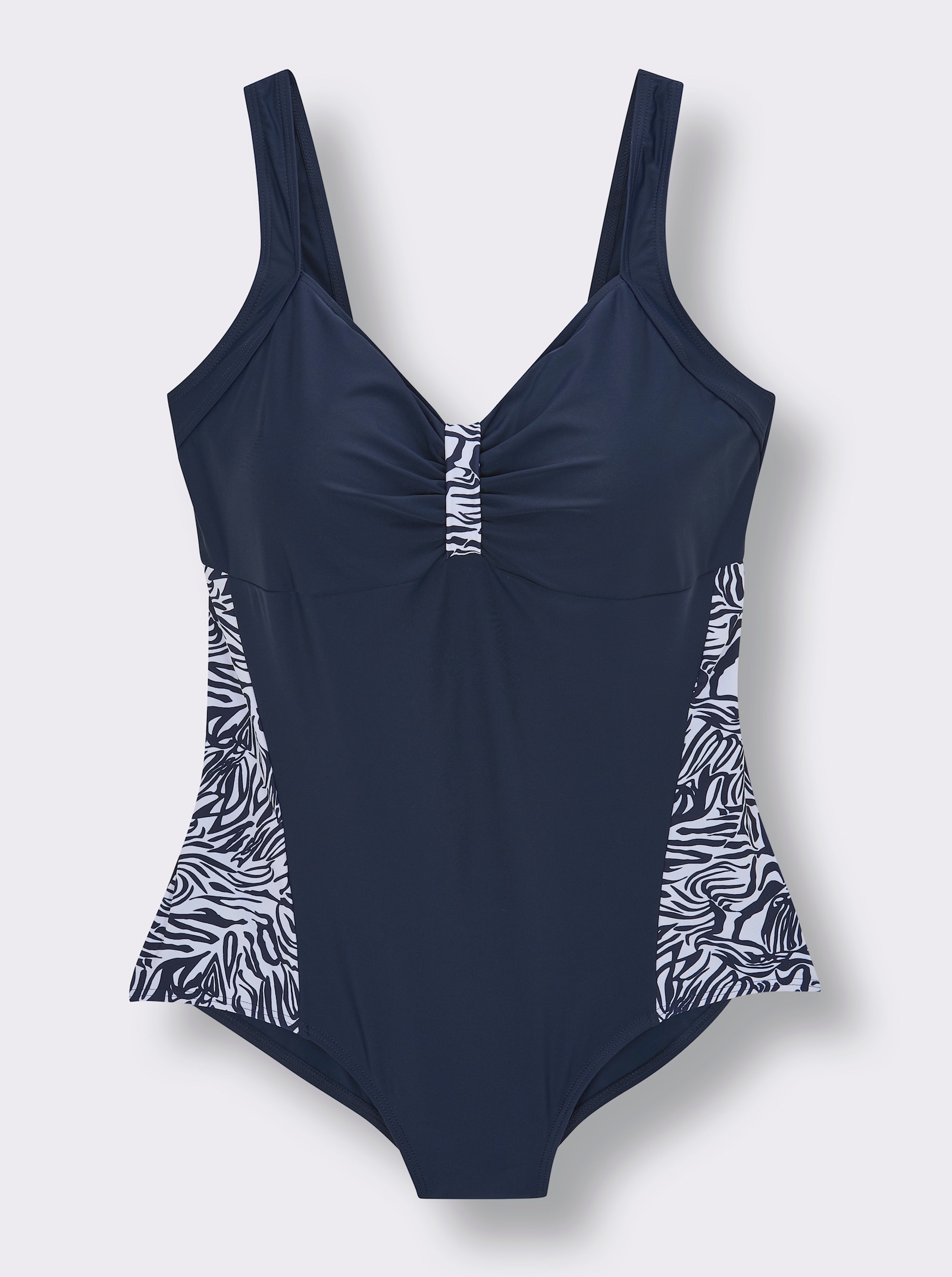 Badeanzug mit Einsätzen im Zebra-Dessin - marine-weiß-bedruckt