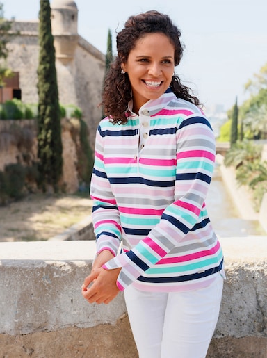 Sweatshirt met opstaande kraag, gestreept - ecru-fuchsia-gestreept