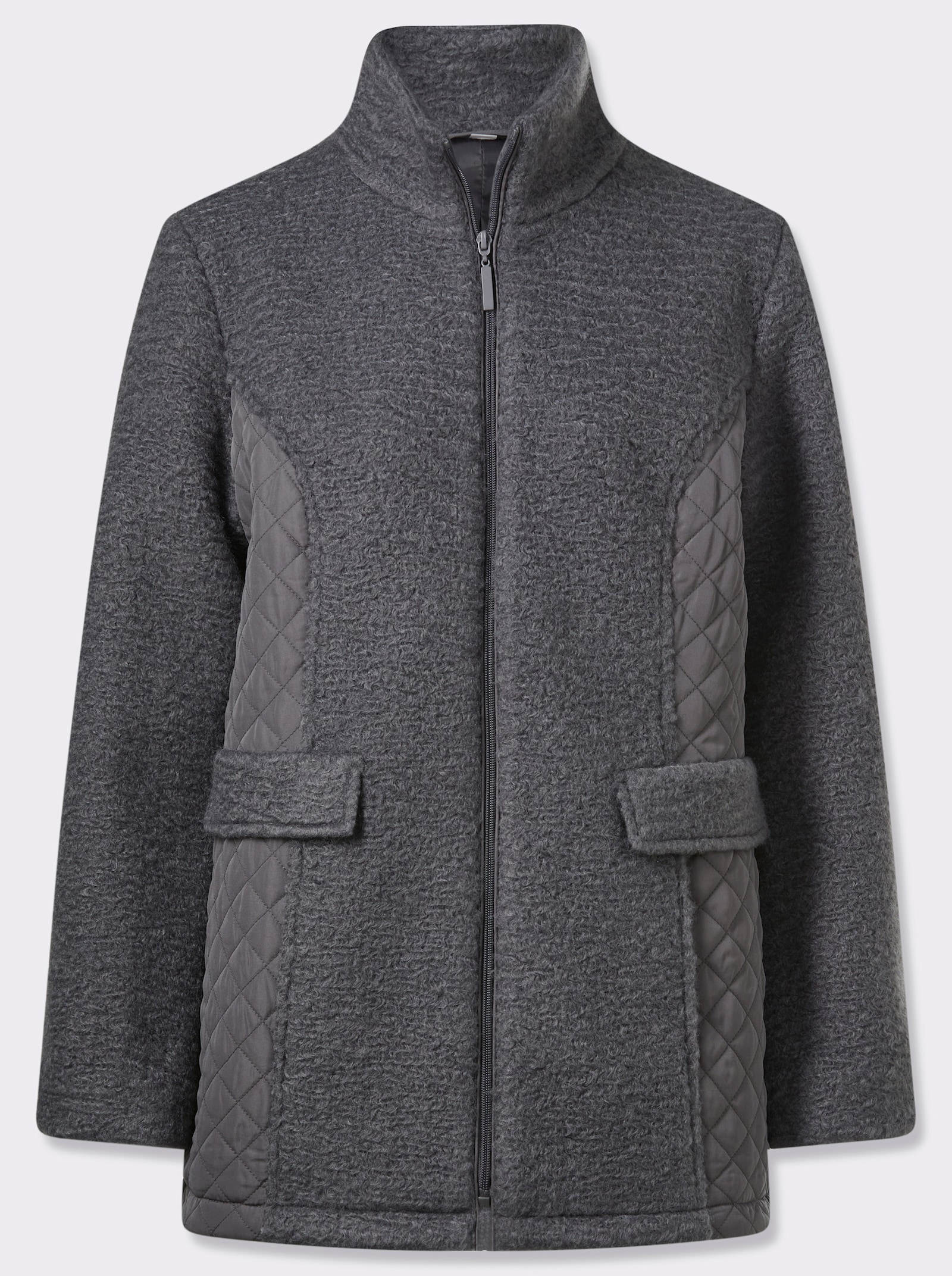 Boucléjacke mit gesteppten Einsätzen - anthrazit