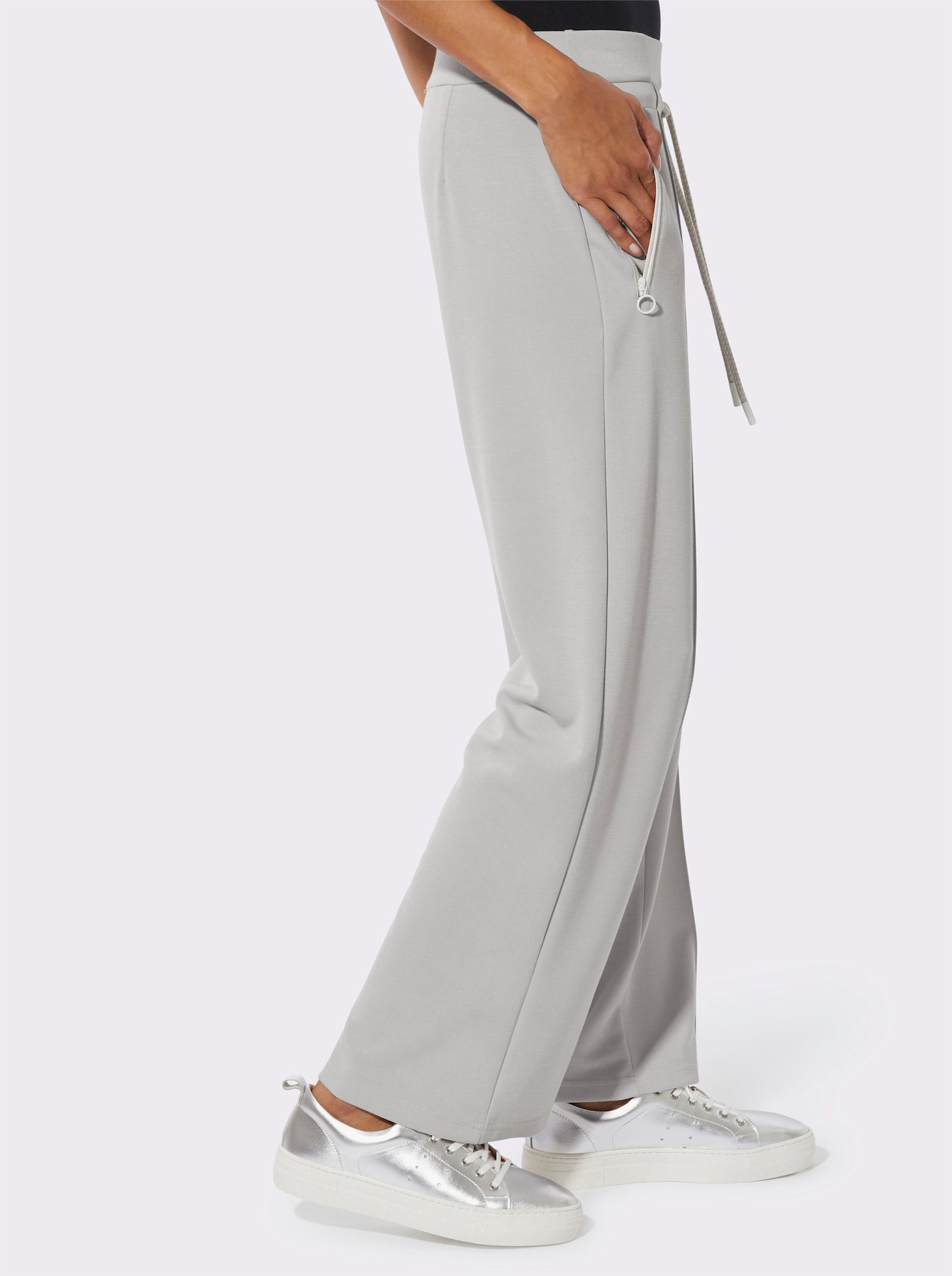 Jerseyhose mit Reißverschluss-Taschen - hellgrau-ecru
