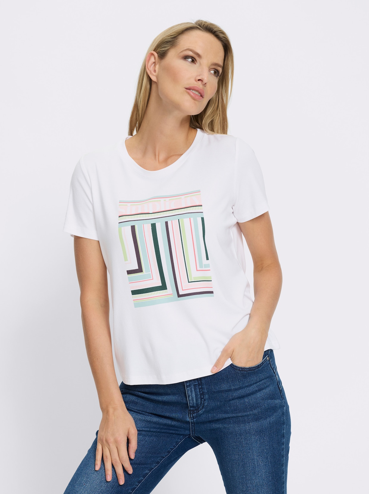 heine Kurzarmshirt - weiß-kalkmint