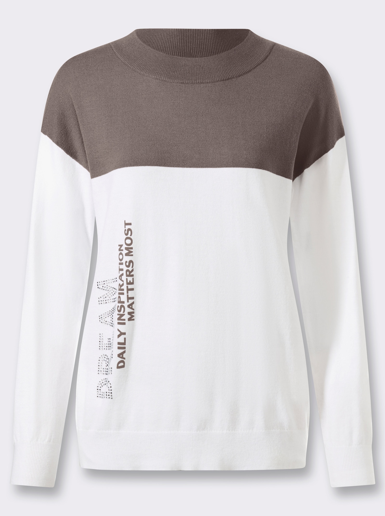 heine Langarm-Pullover im Colour blocking - taupe-ecru-gemustert