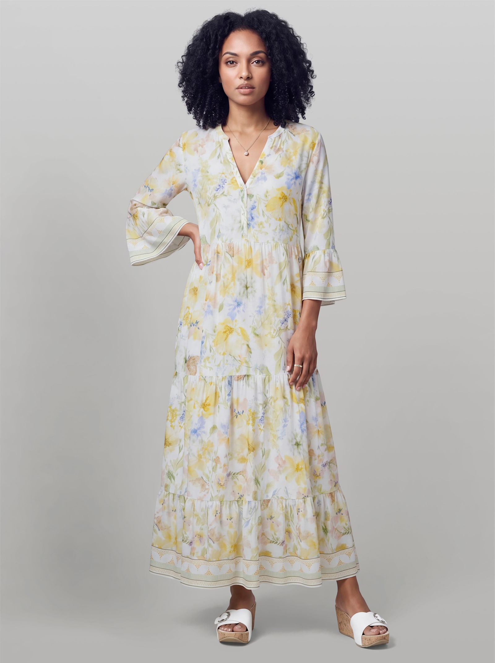 heine Volantkleid mit Blüten-Dessin - ecru-zitrone-bedruckt
