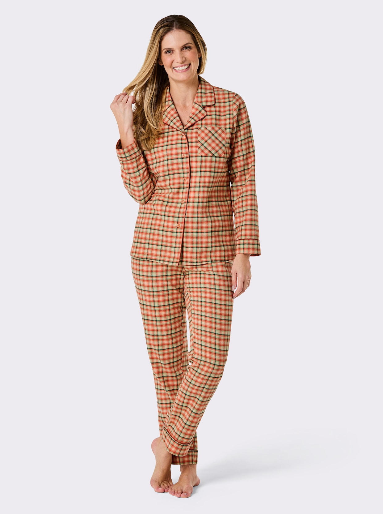 wäschepur Pyjama - papaja/eucalyptus geruit