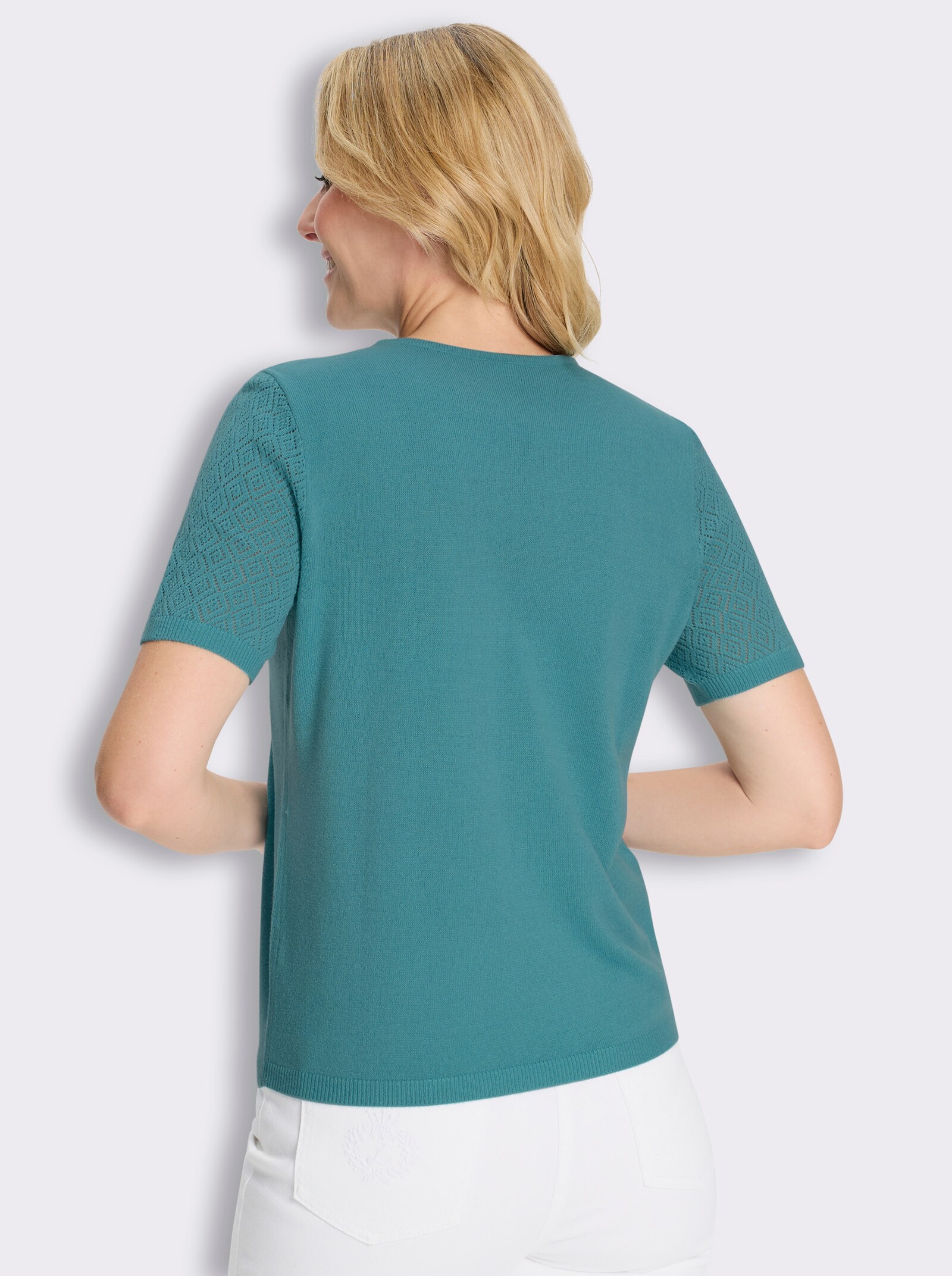 Kurzarmpullover mit Ajourmuster - ozean