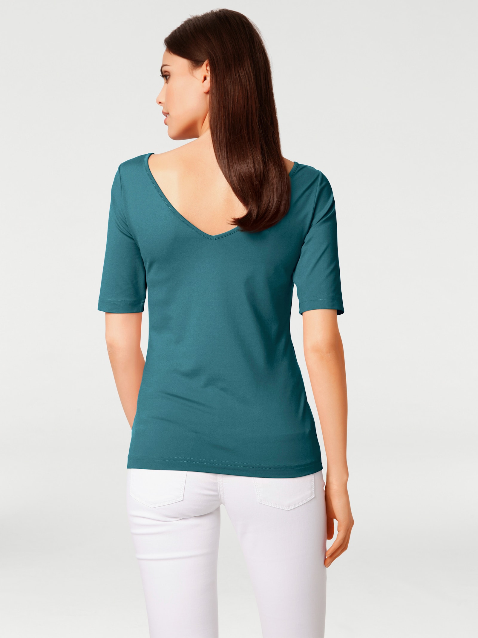 heine Kurzarmshirt mit V-Ausschnitt hinten - petrol
