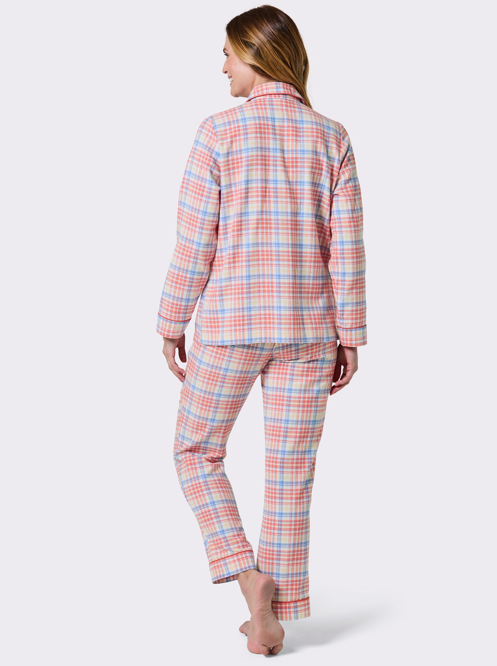 wäschepur Schlafanzug - elfenbein-flamingo-kariert