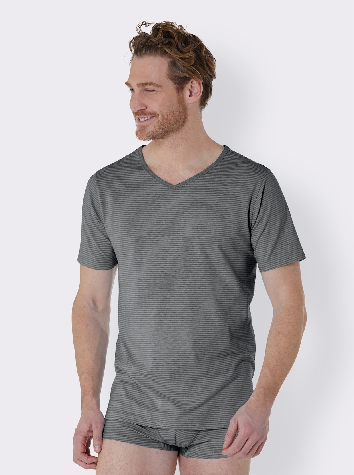 wäschepur men Shirt - anthrazit-gestreift