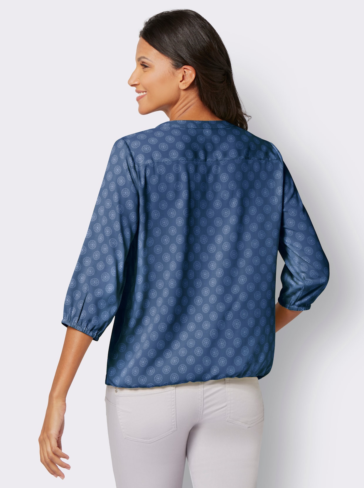 Comfortabele blouse - jeansblauw/ecru bedrukt