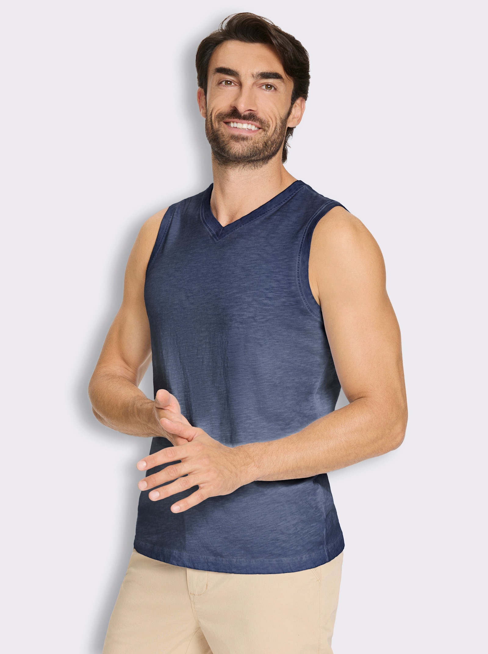 V-Shirt ärmellos, aus Baumwolle - marine