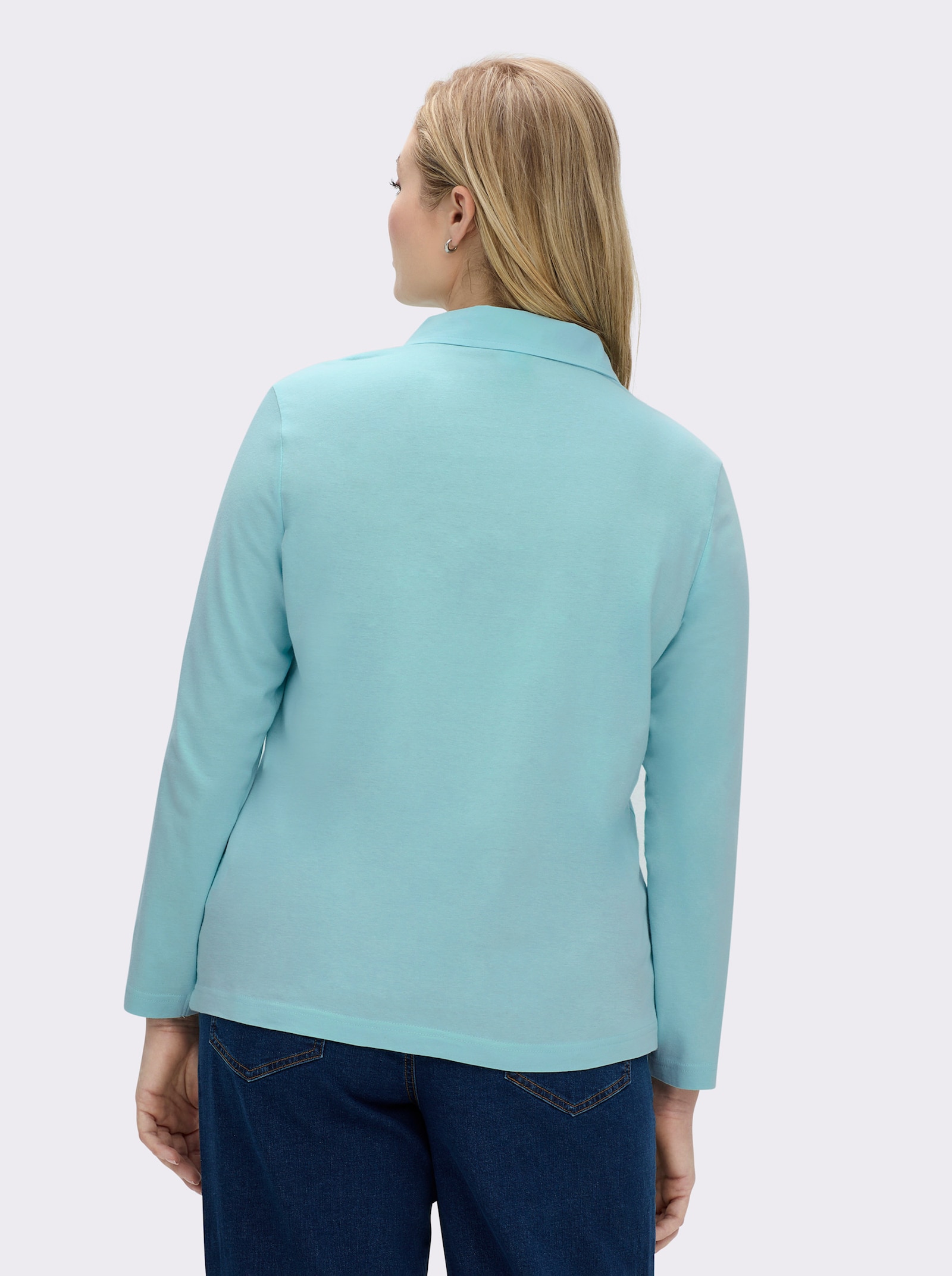 Langarm-Poloshirt in reiner Baumwoll-Qualität - türkis
