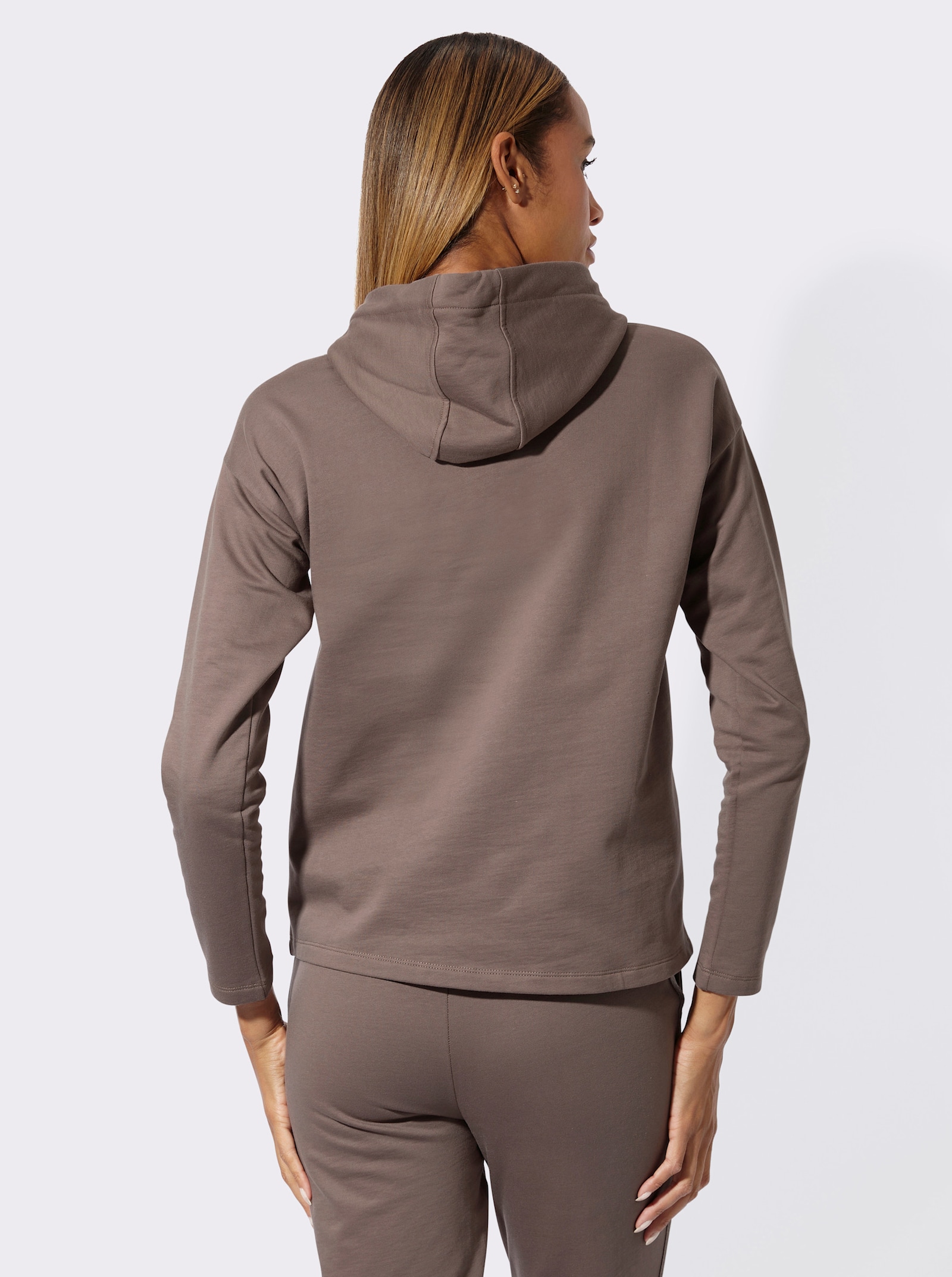 feel good Langarmshirt mit Glitzersteinchen - dunkeltaupe