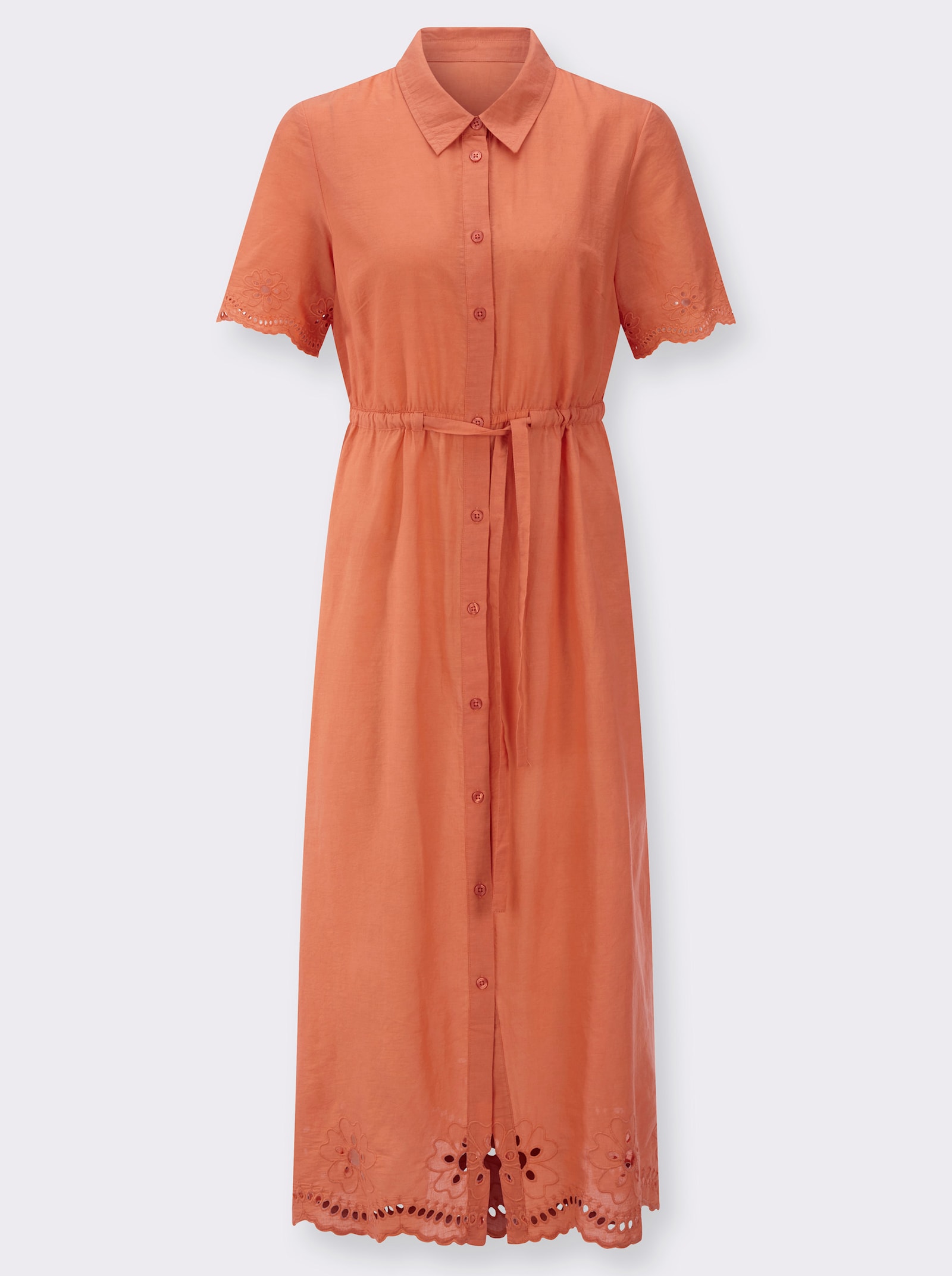 Hemdblusenkleid aus reiner Baumwolle - papaya