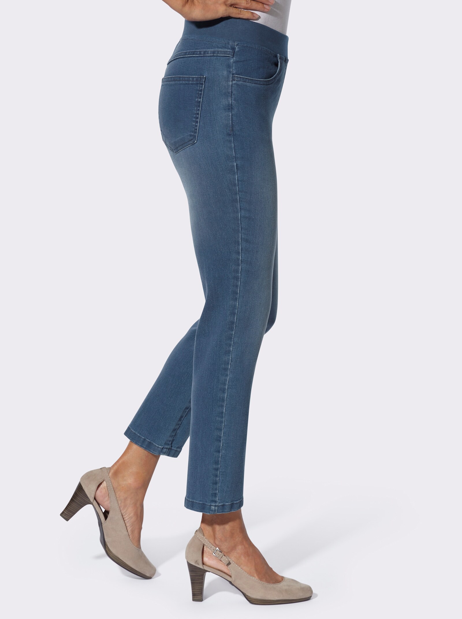 Schlupfjeans mit Stretch-Bund - blue-stone-washed