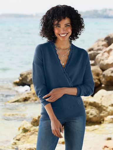 heine Feinstrickpullover in Wickel-Optik - dunkelblau