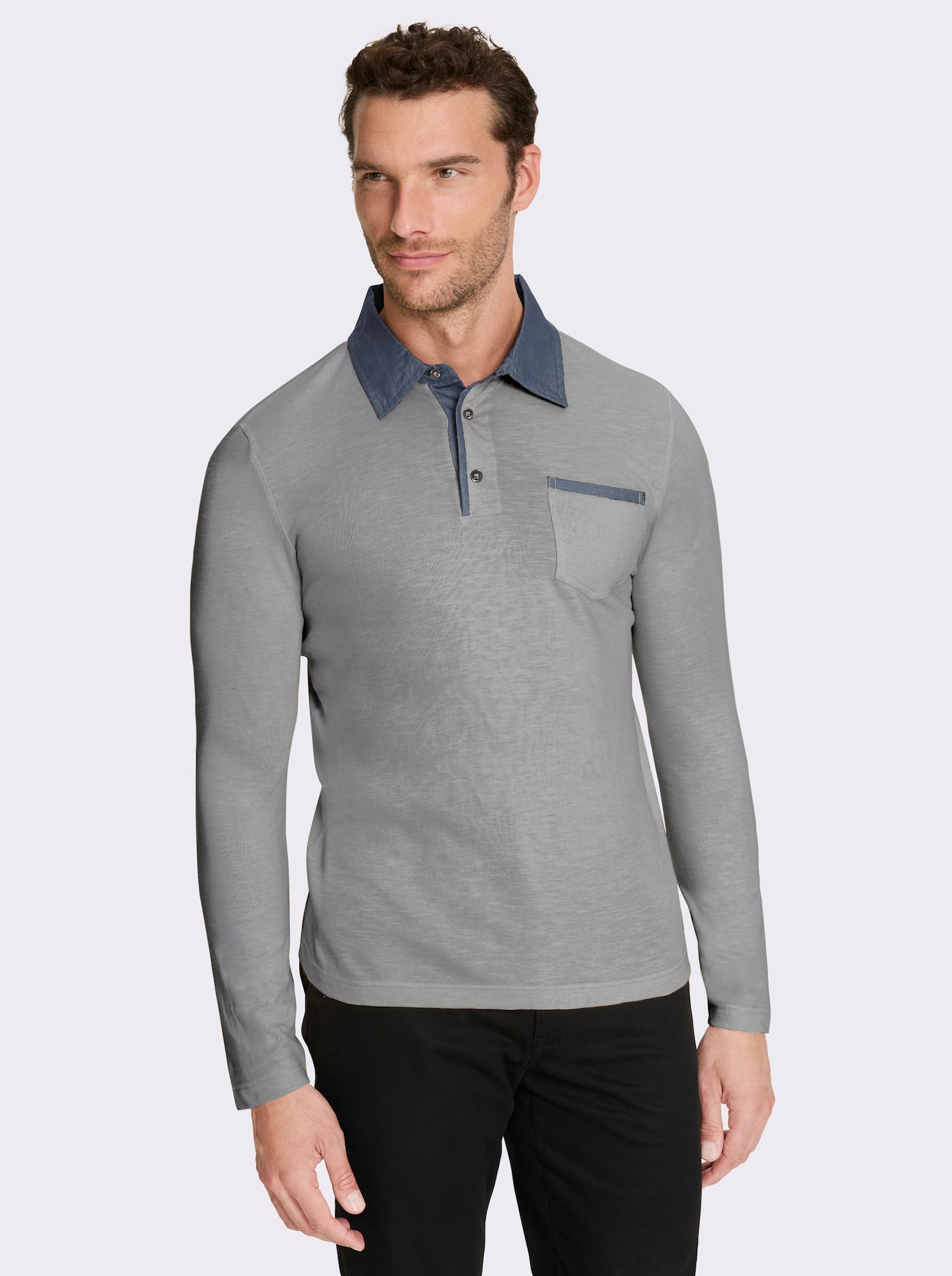 Marco Donati Langarmshirt mit Details in Denim-Optik - grau-meliert