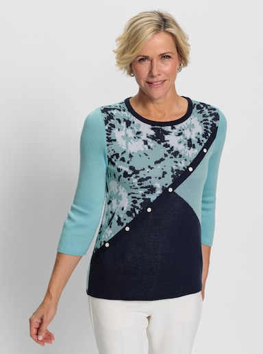 Jacquard-Pullover im Muster-Mix - aquamarin-marine-gemustert