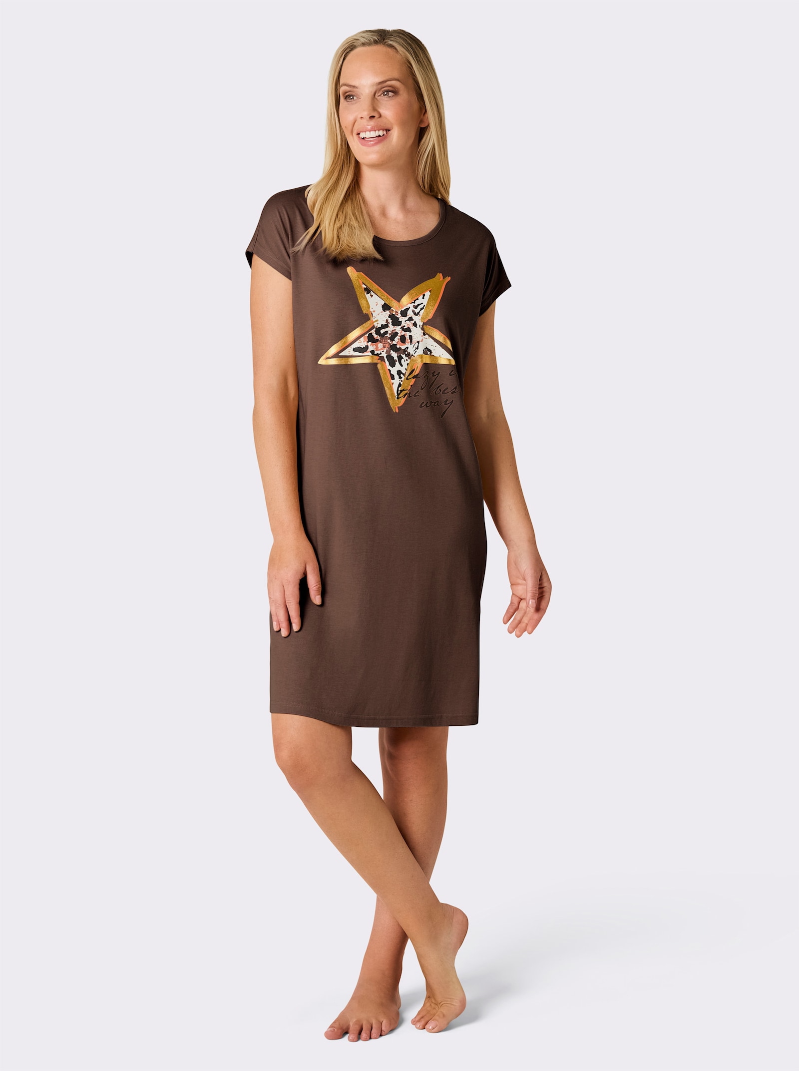 wäschepur Sleepshirts in Oversized-Form - schoko-camel-bedruckt
