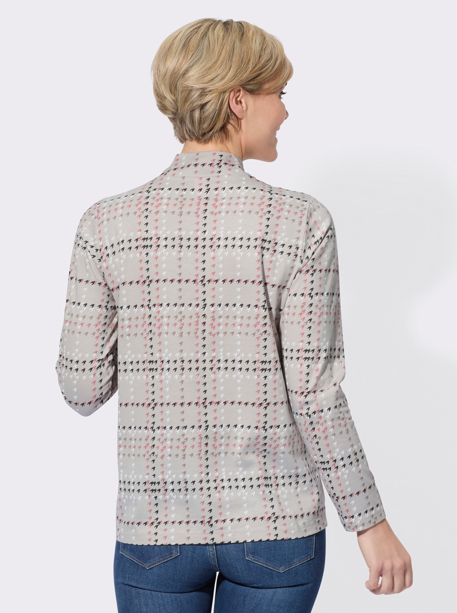 Langarmshirt - hellgrau-rosenholz-bedruckt