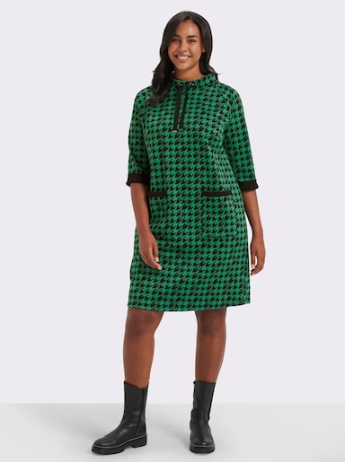 Jerseykleid mit Kontrast-Akzenten - grasgrün-schwarz-gemustert