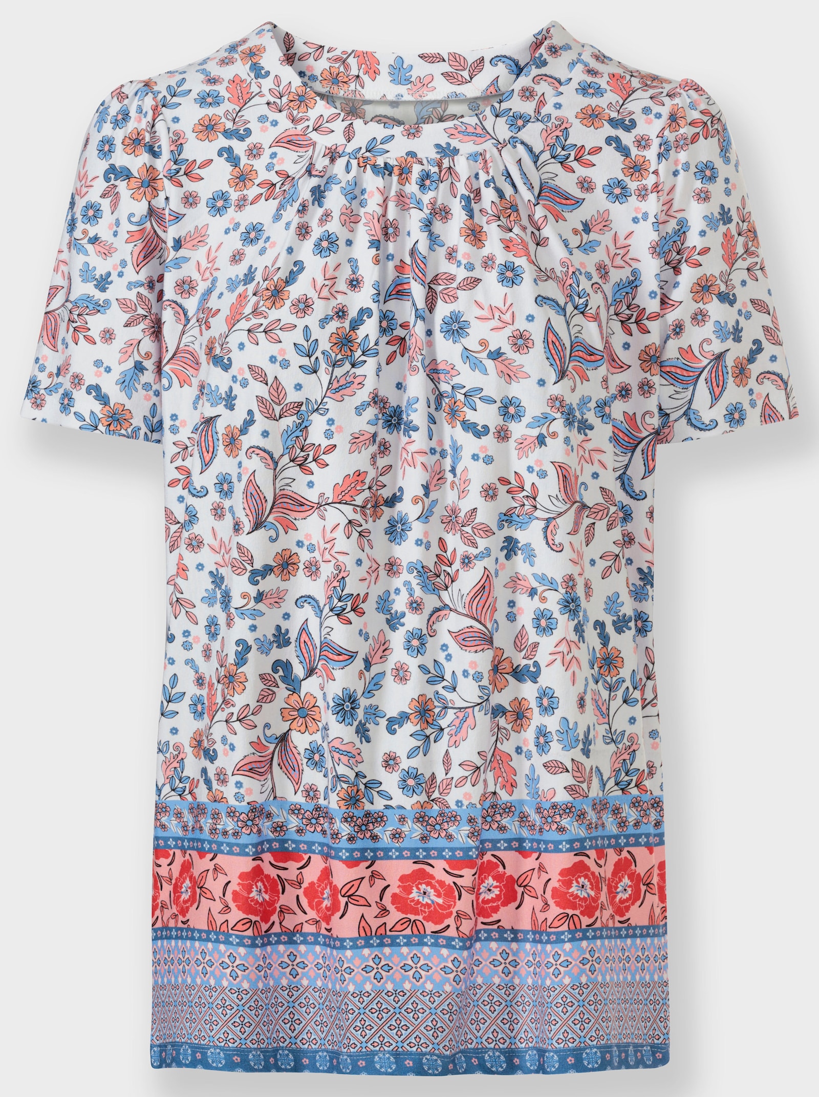 Tunikashirt mit Bordüren-Druck - weiß-rosenquarz-bedruckt