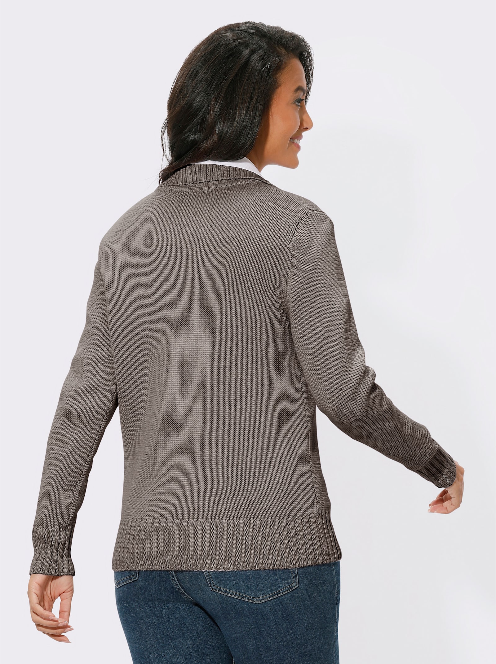 Strickjacke mit 2-Wege-Reissverschluss - taupe-meliert