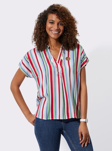 Gestreifte Bluse mit Raffung im Rücken - himmelblau-rot-gestreift